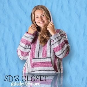 Pink And White Baja Drug Rug Hoodie, XL